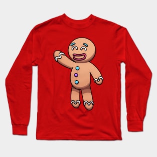 Friendly Gingerbread Man Cartoon Long Sleeve T-Shirt